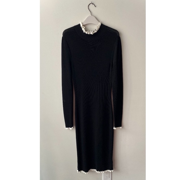 H&M Black Fitted Long Sleeved Dress with Ruffle Details - Size Medium • Body Con - Picture 3 of 3